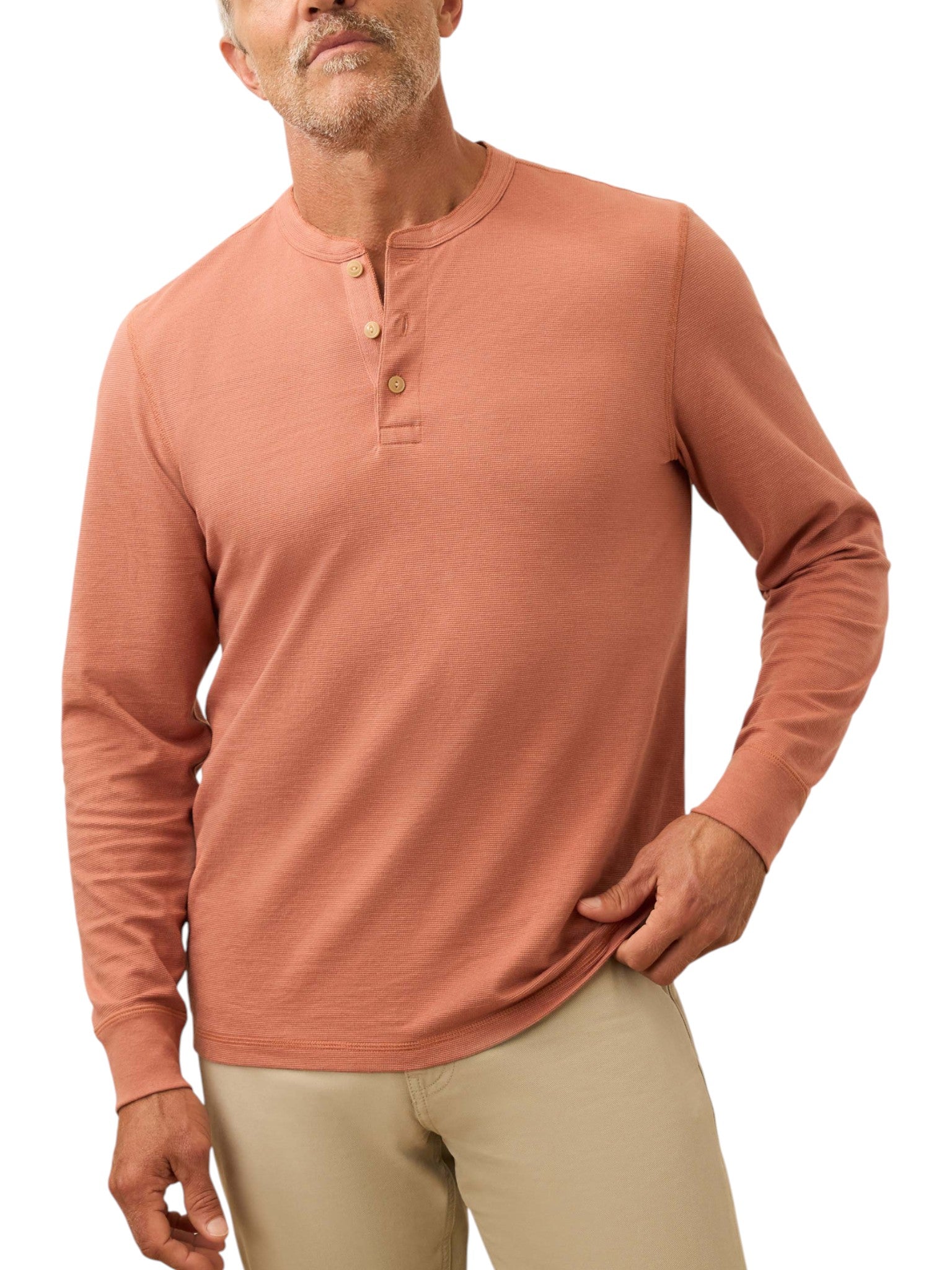LONG SLEEVE WAFFLE HENLEY - L.E. & Chalk