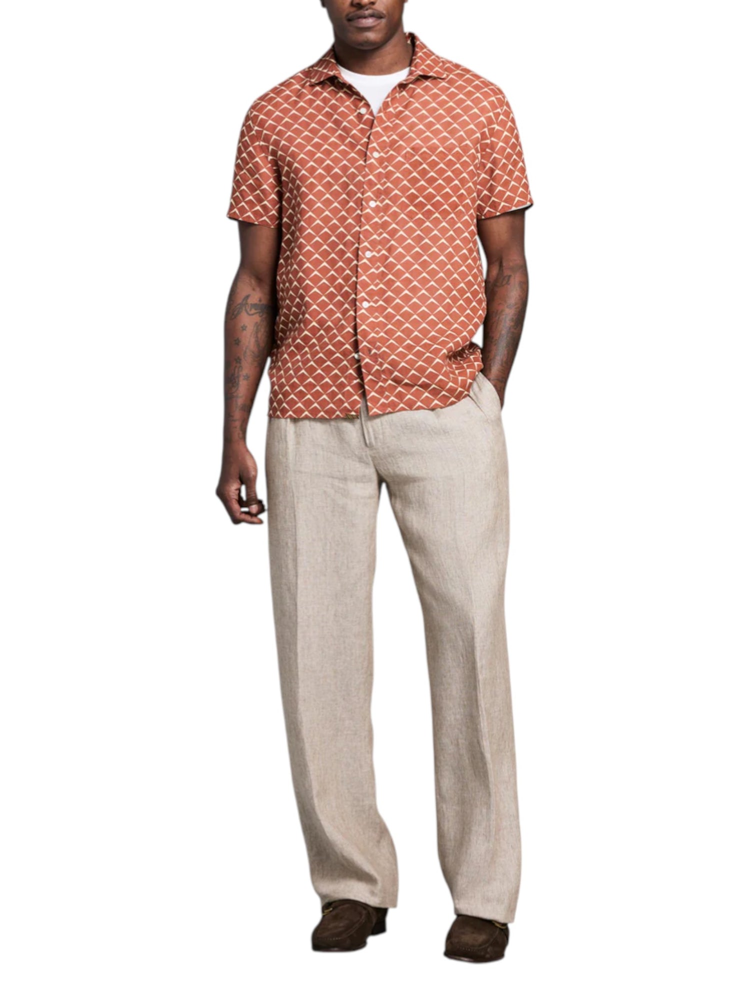 SS PAGODA TILE LINEN TREME SHIRT - L.E. &amp; Chalk